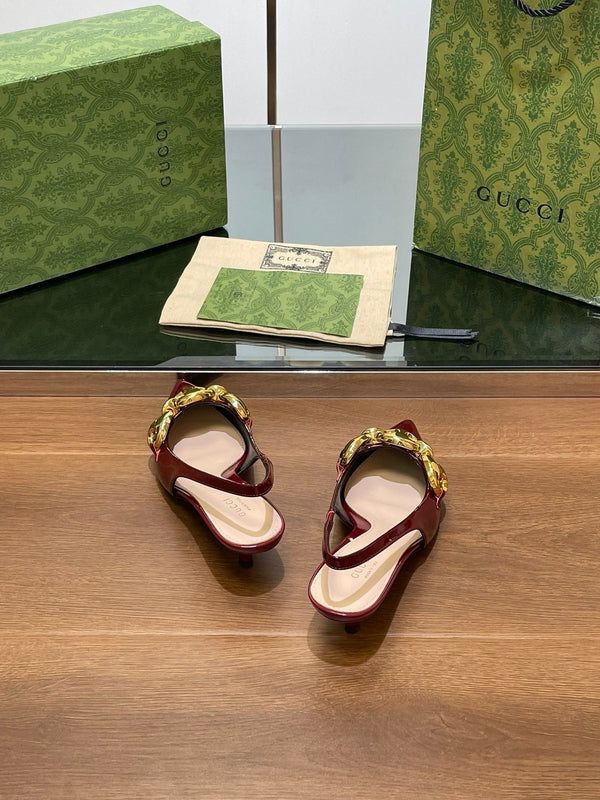 GG MID-HEELED SLINGBACK 4.5 CM IN WINE RED GLOSSY CALFSKIN