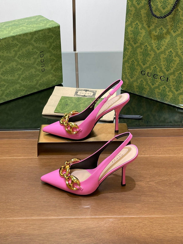 GG HIGH SLINGBACK 10.5 CM IN FUSICA PINK GLOSSY CALFSKIN