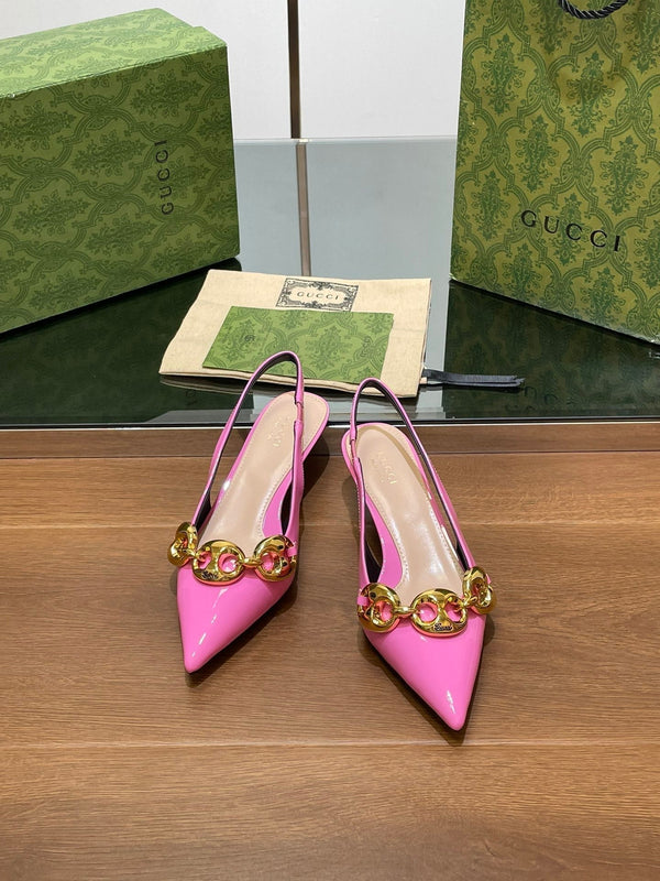 GG MID-HEELED SLINGBACK 4.5 CM IN FUSICA PINK GLOSSY CALFSKIN