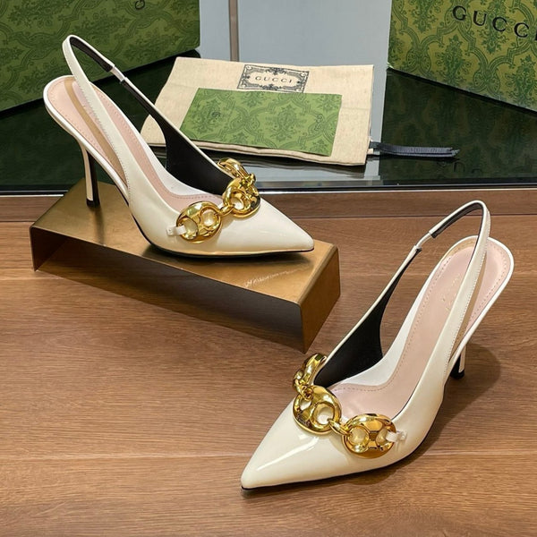 GG HIGH SLINGBACK 10.5 CM IN WHITE GLOSSY CALFSKIN