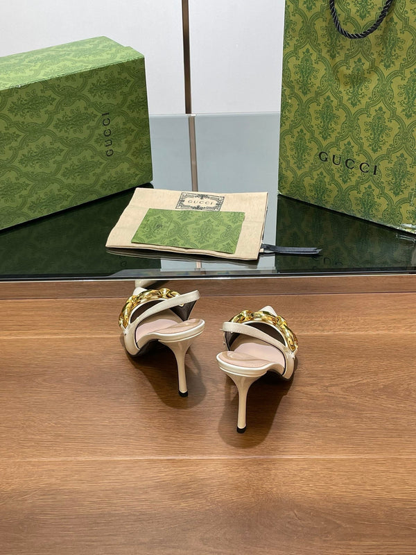 GG HIGH SLINGBACK 10,5 CM IN PELLE DI VITELLO LUCIDA BIANCA