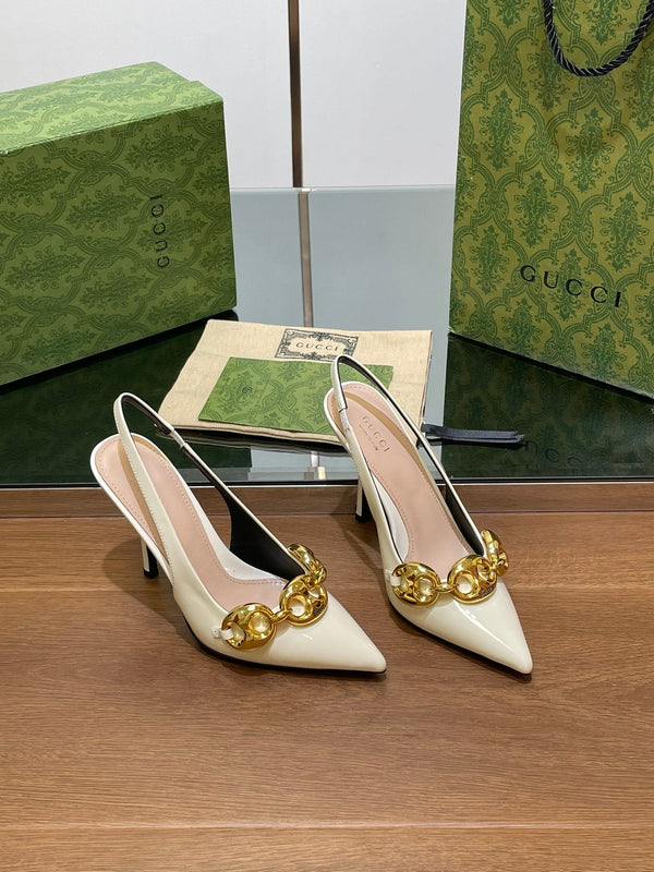 GG HIGH SLINGBACK 10,5 CM IN PELLE DI VITELLO LUCIDA BIANCA