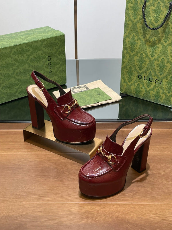 GG WOMEN'S HORSEBIT PLATFORM SLINGBACK IN  ROSSO ANCORA RED CALFSKIN