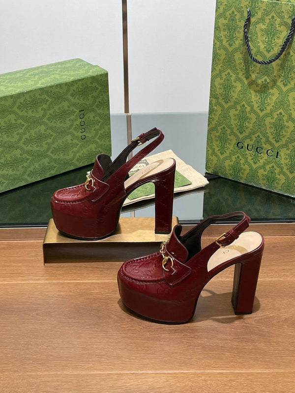 GG WOMEN'S HORSEBIT PLATFORM SLINGBACK IN  ROSSO ANCORA RED CALFSKIN