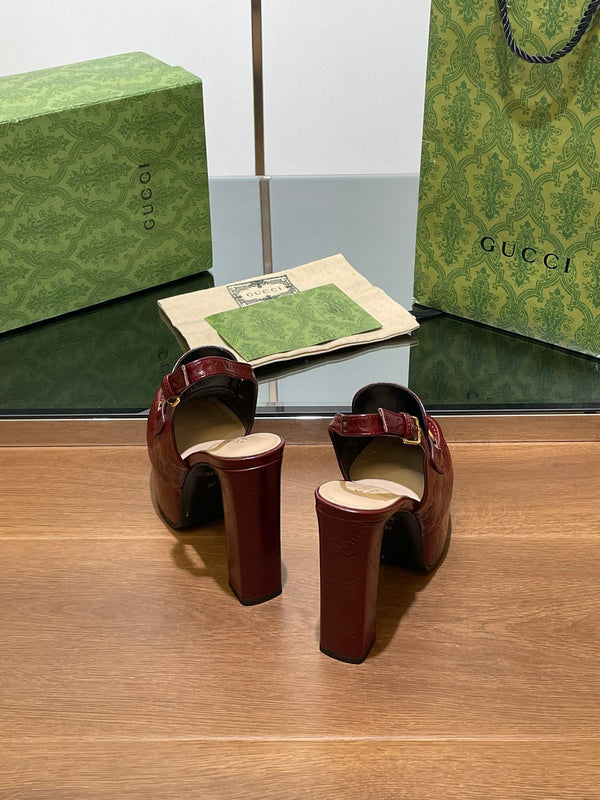 GG WOMEN'S HORSEBIT PLATFORM SLINGBACK IN  ROSSO ANCORA RED CALFSKIN