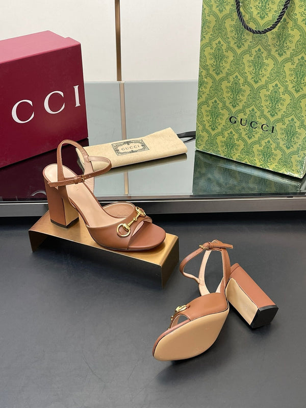 GG Women Horsebit High Heel Sandal Open Toe Gold Sheepskin 149211