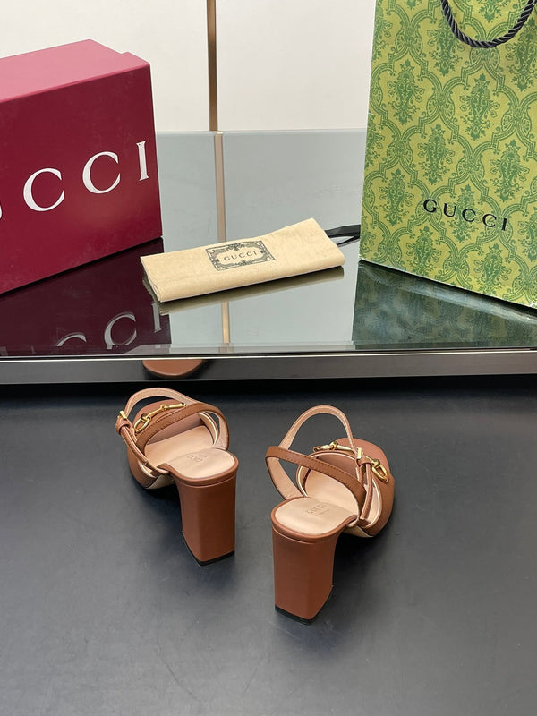 GG Women Horsebit High Heel Sandal Open Toe Gold Sheepskin 149211