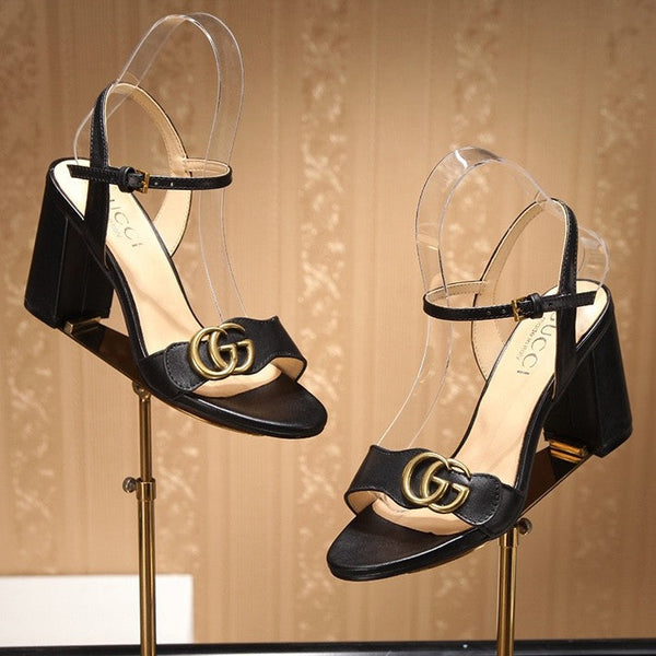 GG Marmont Ankle Strap Sandal 8cm Black Sheepskin 342564