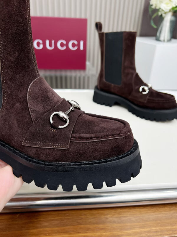 Gucci Ankle Boot with Horsebit Dark Burgundy Suede 476794