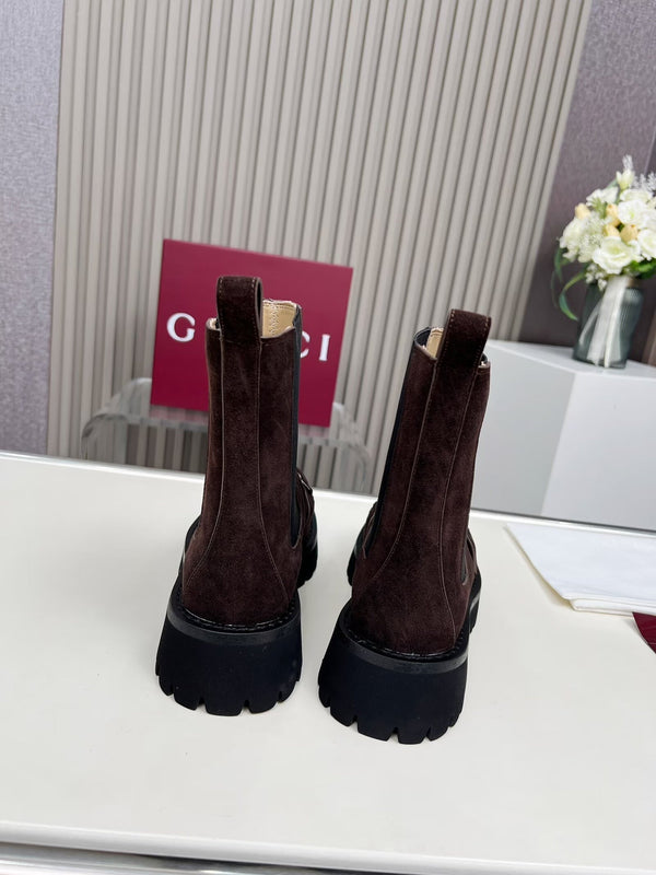 Gucci Ankle Boot with Horsebit Dark Burgundy Suede 476794