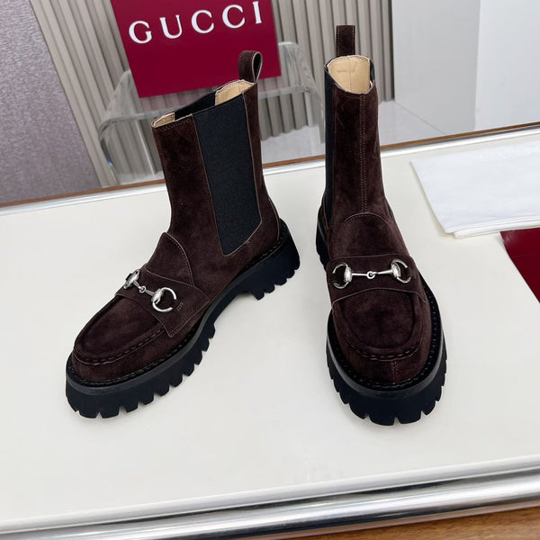 Gucci Ankle Boot with Horsebit Dark Burgundy Suede 476794