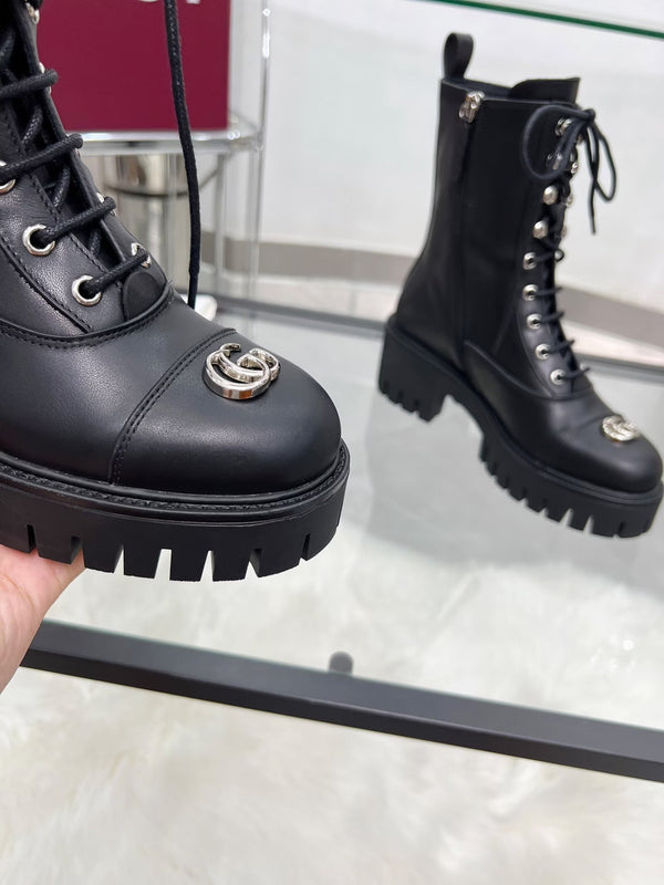 GG Platform Combat Boots Black Cowhide 476792