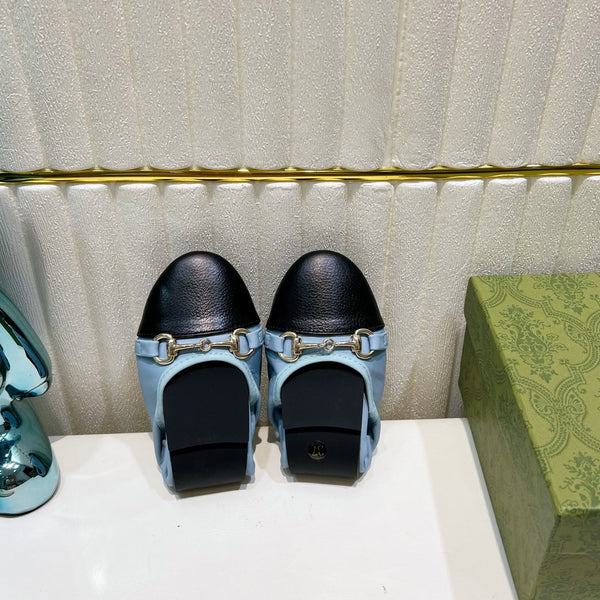 GG BALLET SUPER SLIM BUCKLE BLACK AND SKY LAMBSKIN