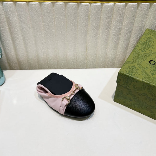 GG BALLET SUPER SLIM BUCKLE PASTEL PINK AND BLACK LAMBSKIN