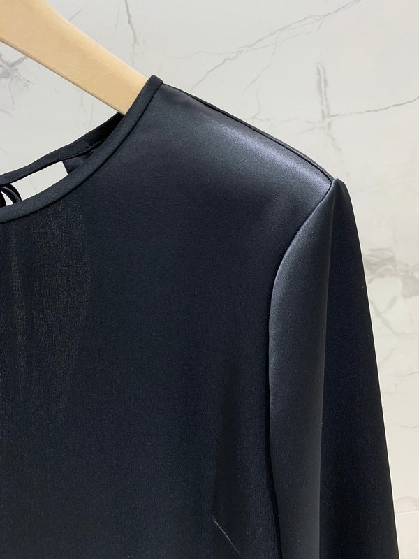 Miu Miu Ostrich Feather Dress Black Acetate Satin Fabric