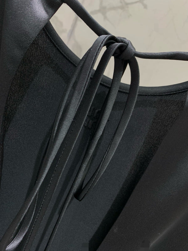 Miu Miu Ostrich Feather Dress Black Acetate Satin Fabric