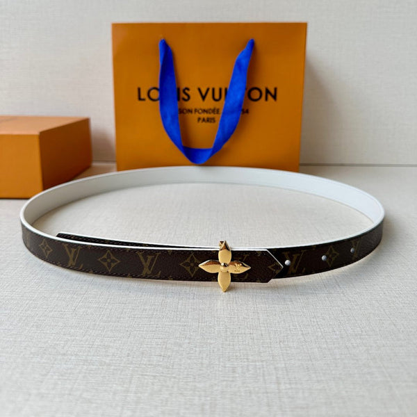 LV Flowergram 20mm Reversible Belt White Brown Calfskin