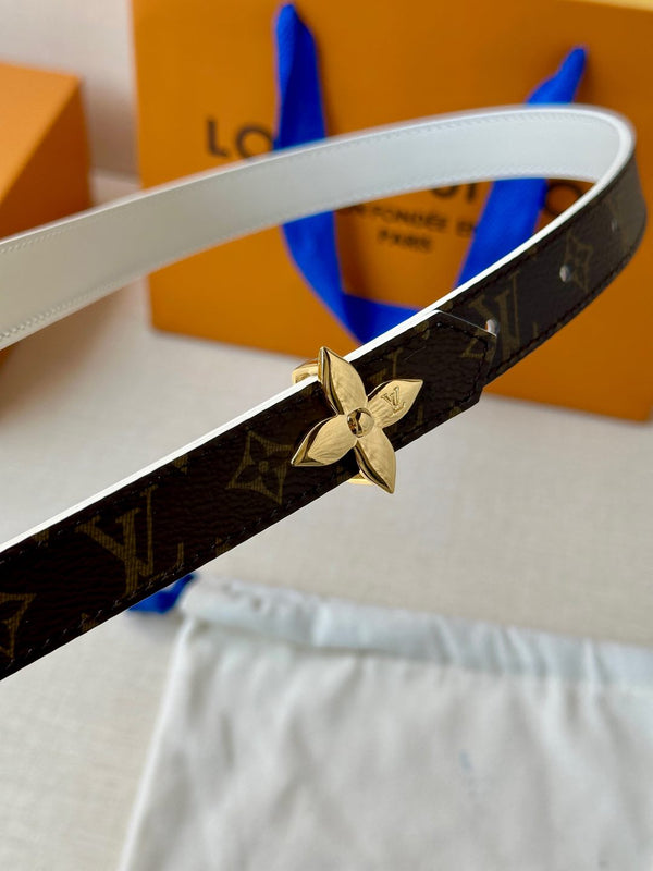 LV Flowergram 20mm Reversible Belt White Brown Calfskin