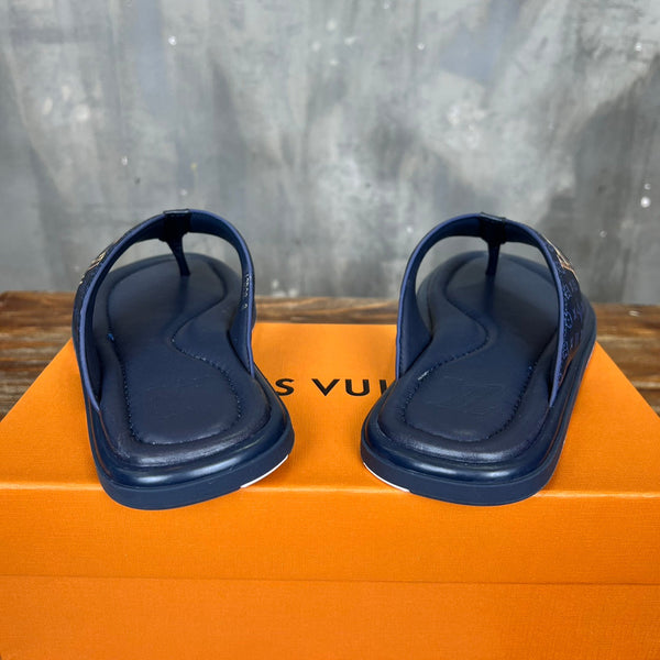 LV THONG SLIPPER IN NAVY BLUE MONOGRAM CALFSKIN