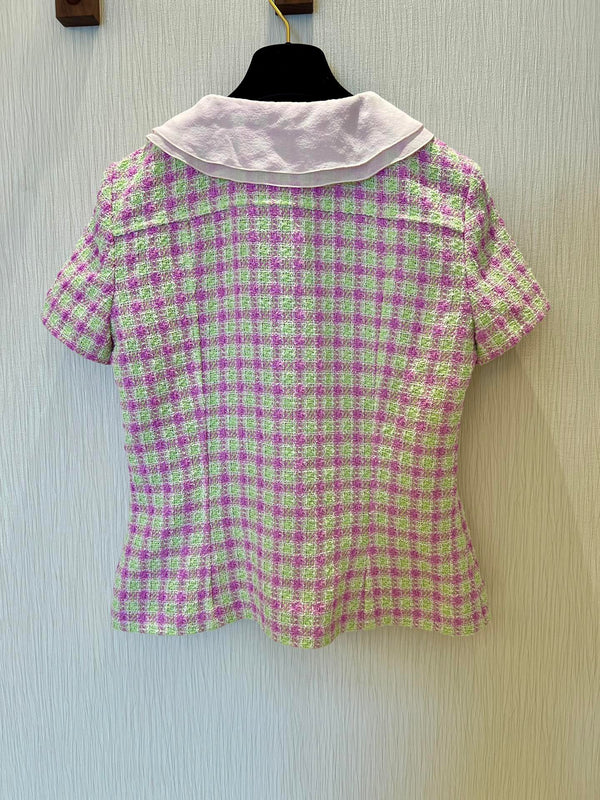 CC 25 Doll Collar Top Pink Green Tweed Fabric