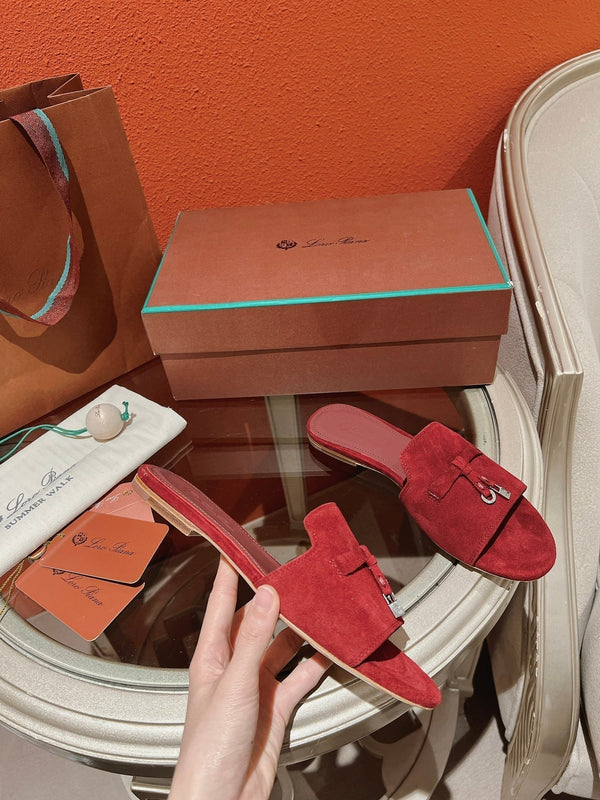 Summer Charms Sandals in Red Suede Maroon Lambskin