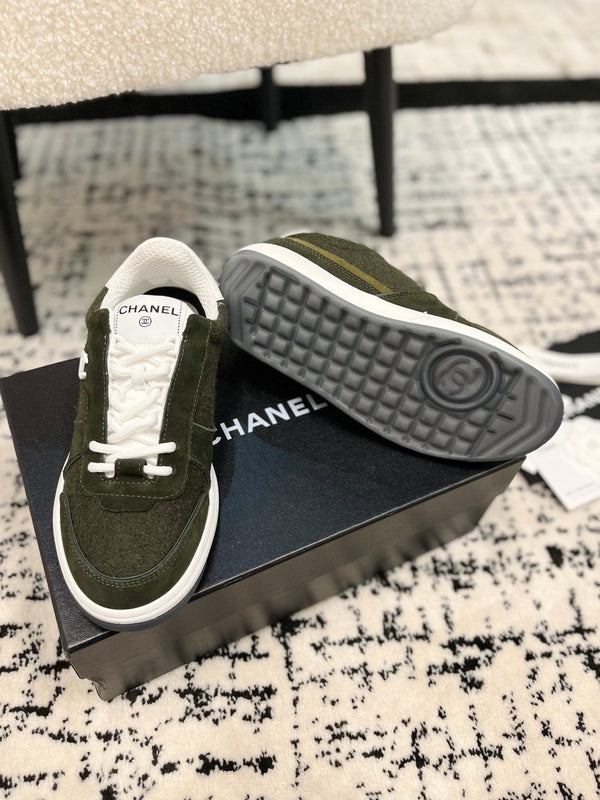 cc sneaker khaki velvet dark green suede