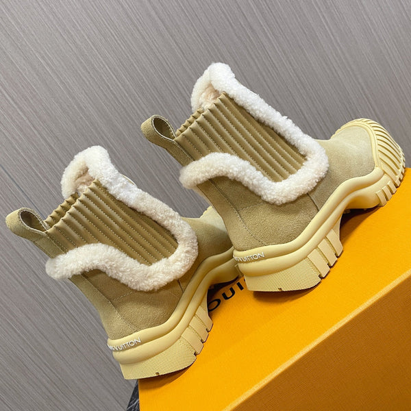 Stivaletto alla caviglia LV Ruby Flat 50mm in pelle scamosciata beige