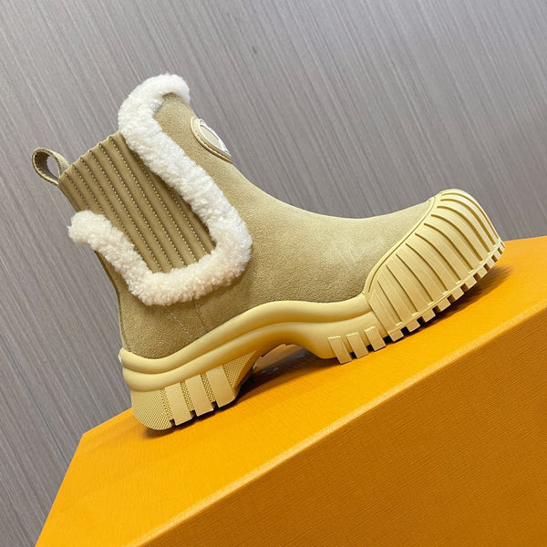 Stivaletto alla caviglia LV Ruby Flat 50mm in pelle scamosciata beige