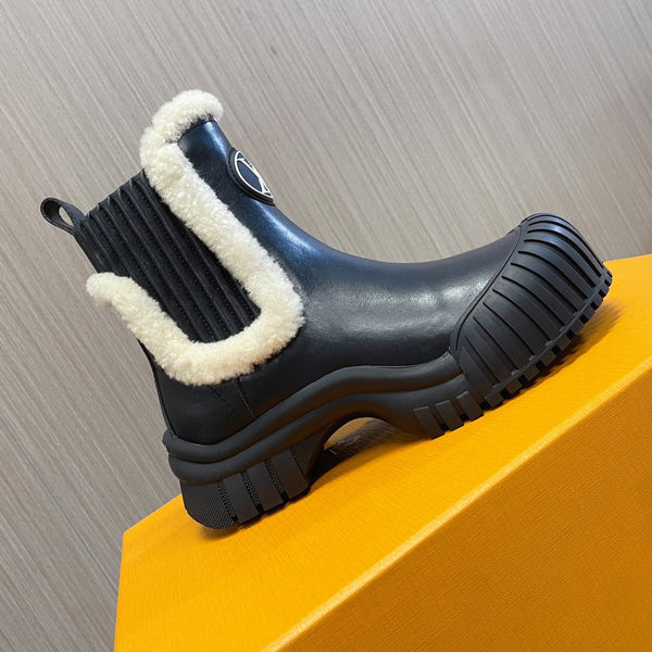 LV Ruby Flat Ankle Boot 50mm Glossy Black Cowhide