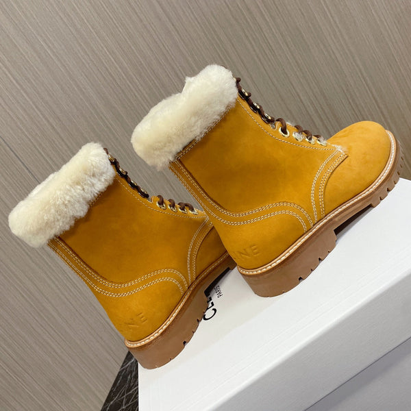 KURT LACE-UP MID BOOT IN PERU BROWN SUEDE AND SHEARLING