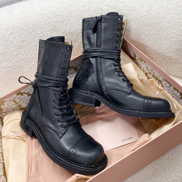 Miu Short Boots Matte Black calfskin