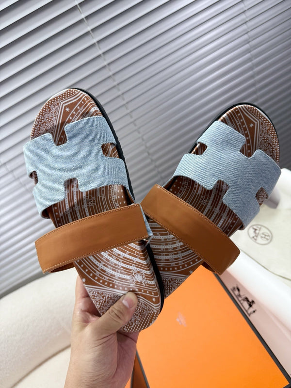 HM Chypre Sandal Demin Blue mix Caramel Brown Demin with Cowhide 205490