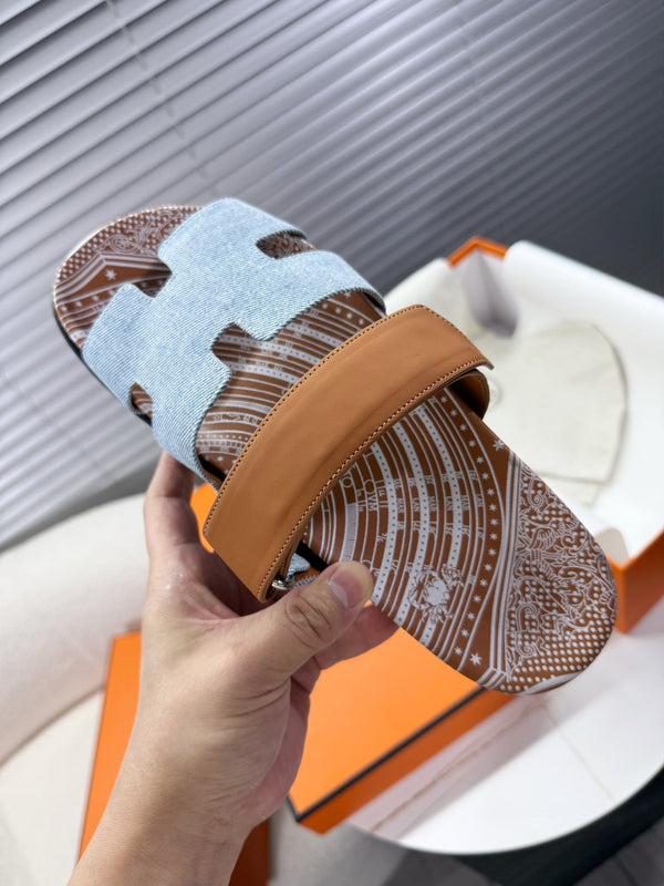 HM Chypre Sandal Demin Blue mix Caramel Brown Demin with Cowhide 205490