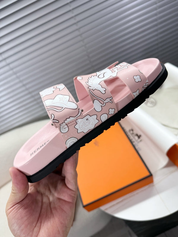 HM Chypre Sandal Pink pastel Pattern Cowhide 205492