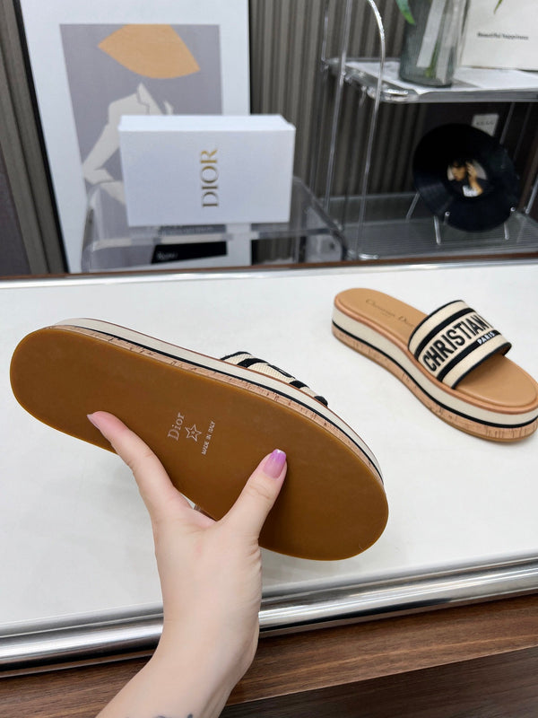 CD Dway 40 Brown Canvas Platform Sandal 218500