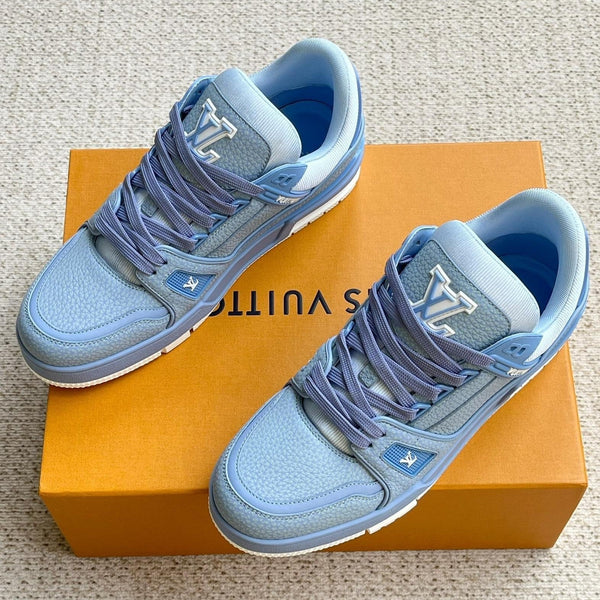 LV TRAINER SHOES SAPPHIRE BLUE GRAINED CALFSKIN
