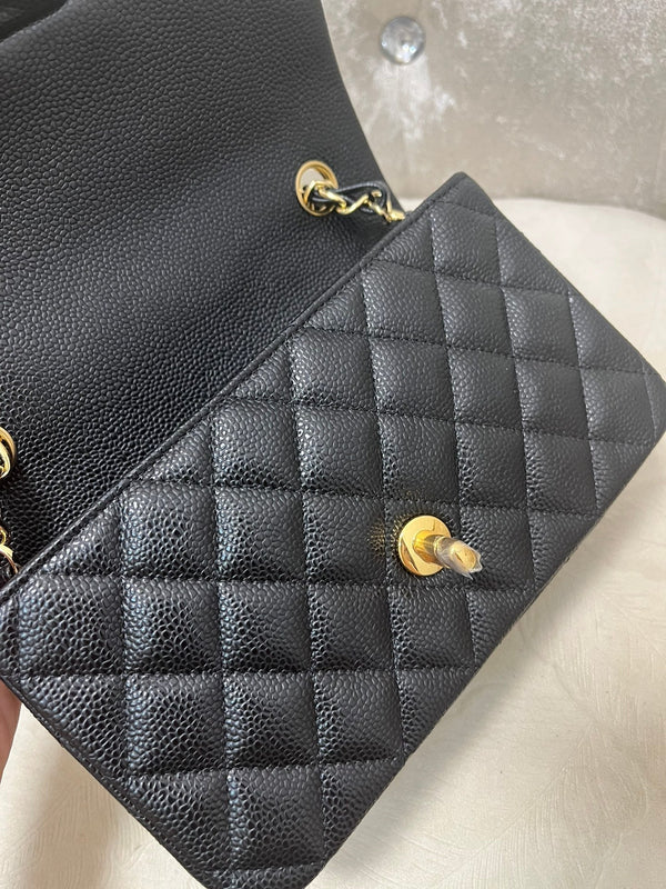 Flap Bag Mini 20cm Black Grained Calfskin Gold Hardware
