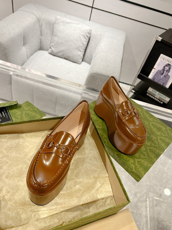 GG HORSEBIT PLATFORM LOAFER GLOSSY COPPER CALFSKIN