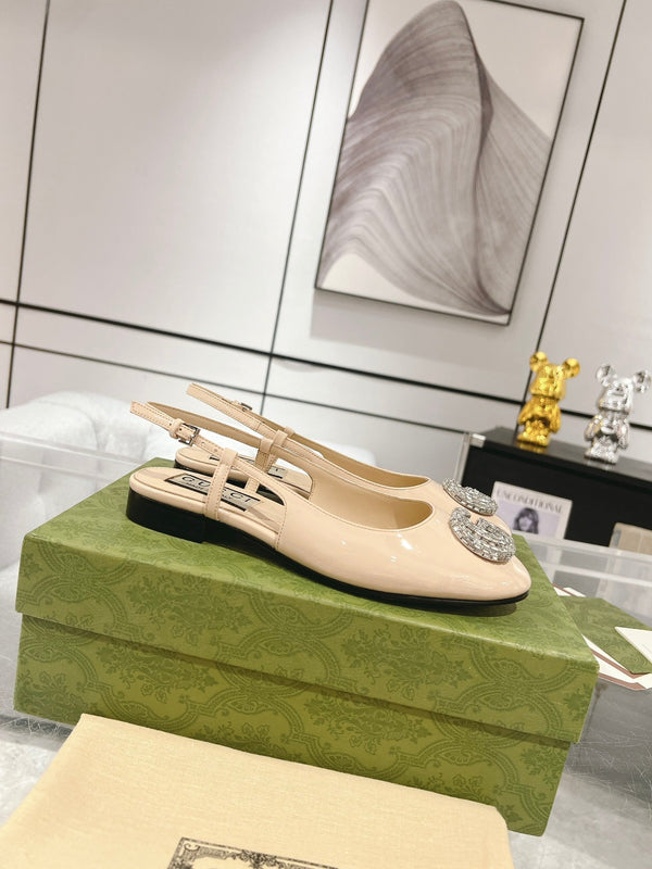 METALIC SLINGBACK FLATS IN TAN BEIGE CALFSKIN