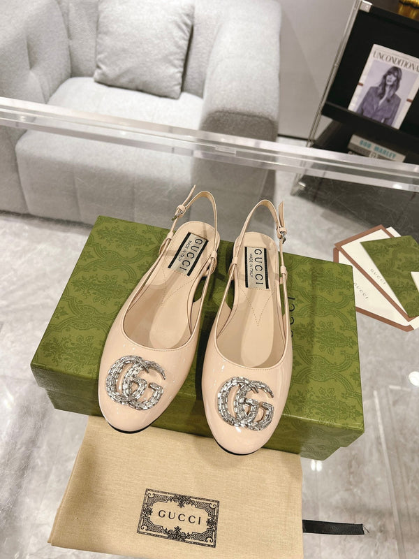 METALIC SLINGBACK FLATS IN TAN BEIGE CALFSKIN