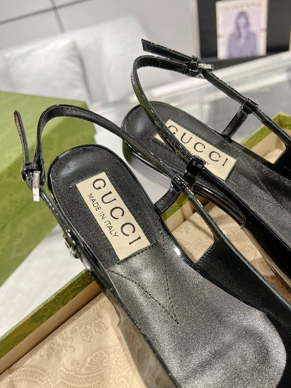 GG CRYSTALS SLINGBACK BALLET BLACK CALFSKIN