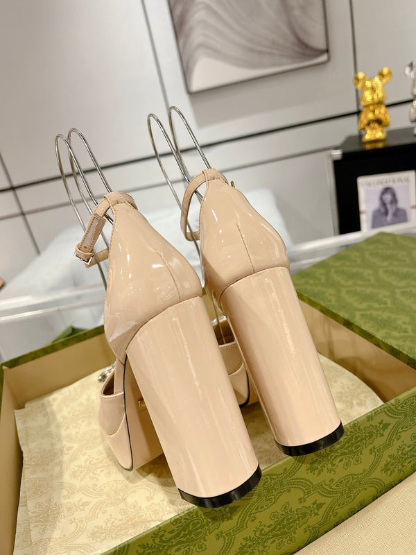 GG CRYSTALS PLATFORM PUMPS CREAM CALFSKIN