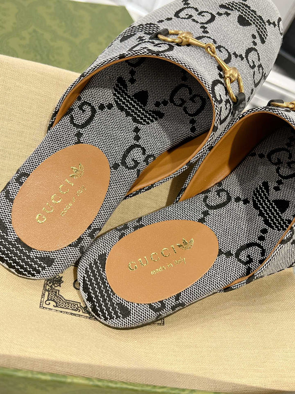 GG & ADIDAS MULE HORSEBIT BUCKLE LIGHT GRAY CANVAS