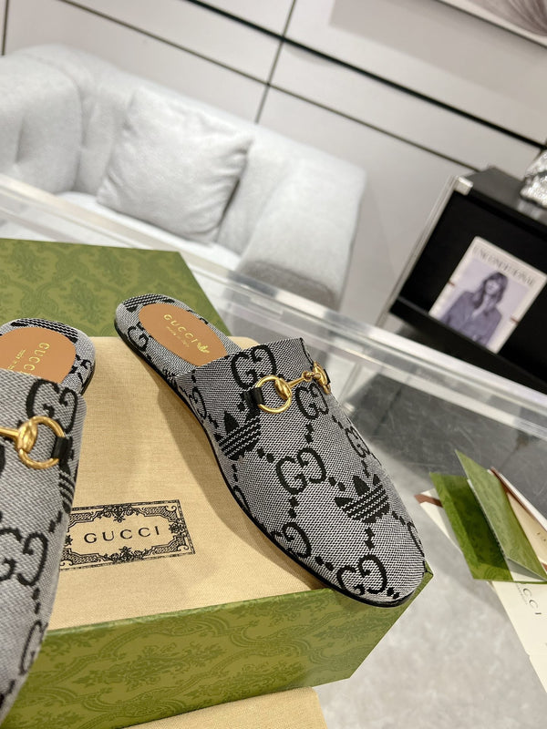 GG & ADIDAS MULE HORSEBIT BUCKLE LIGHT GRAY CANVAS