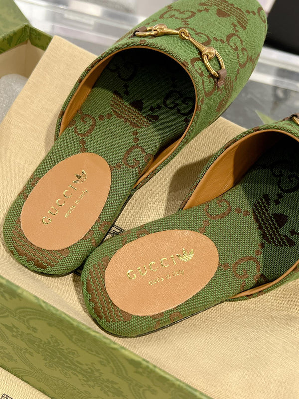 GG & ADIDAS MULE HORSEBIT BUCKLE OLIVE CANVAS