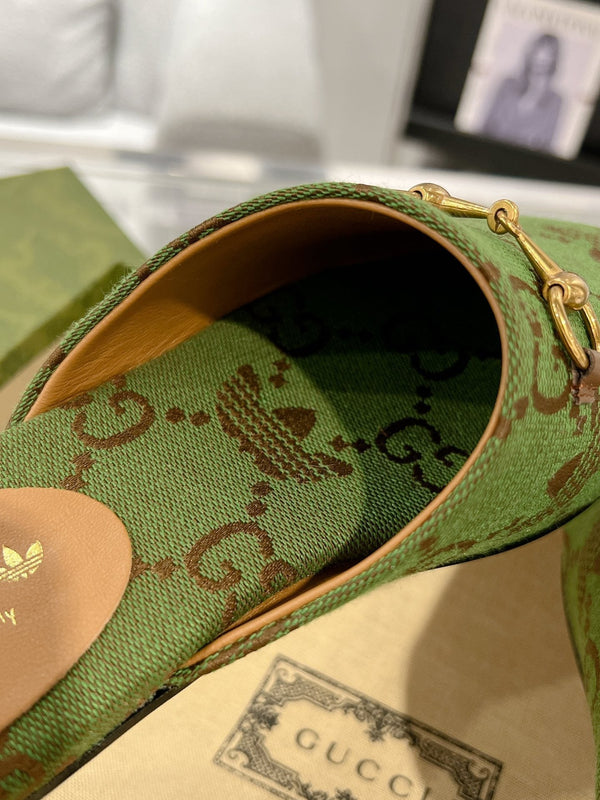 GG & ADIDAS MULE HORSEBIT BUCKLE OLIVE CANVAS