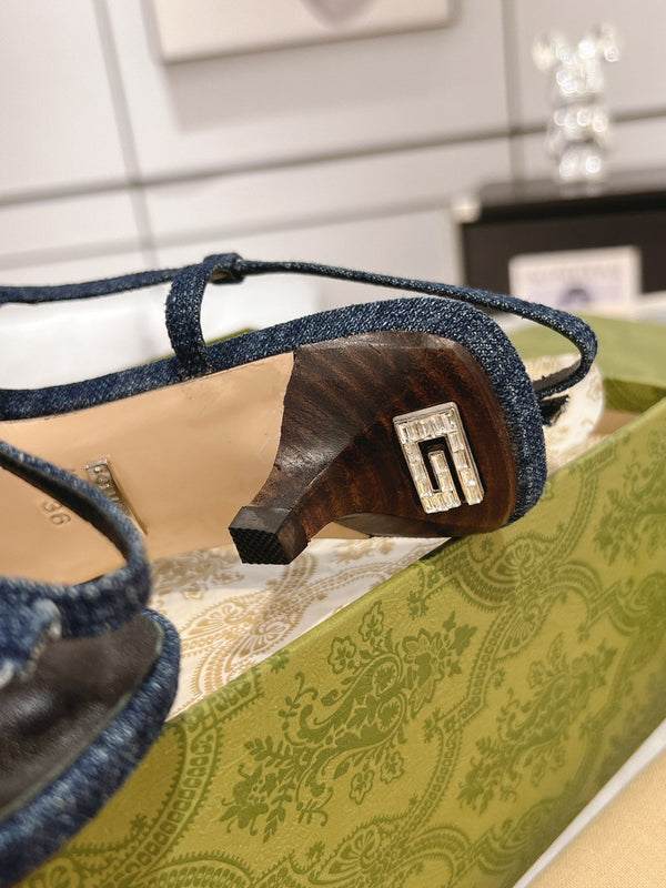 GG CRYSTALS SLINGBACK PUMP DENIM FABRIC
