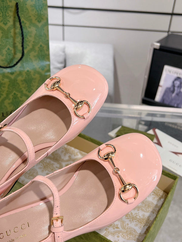 SCARPA MARY JANE CON TACCO HORSEBIT IN PELLE DI VITELLO ROSA CHIARO