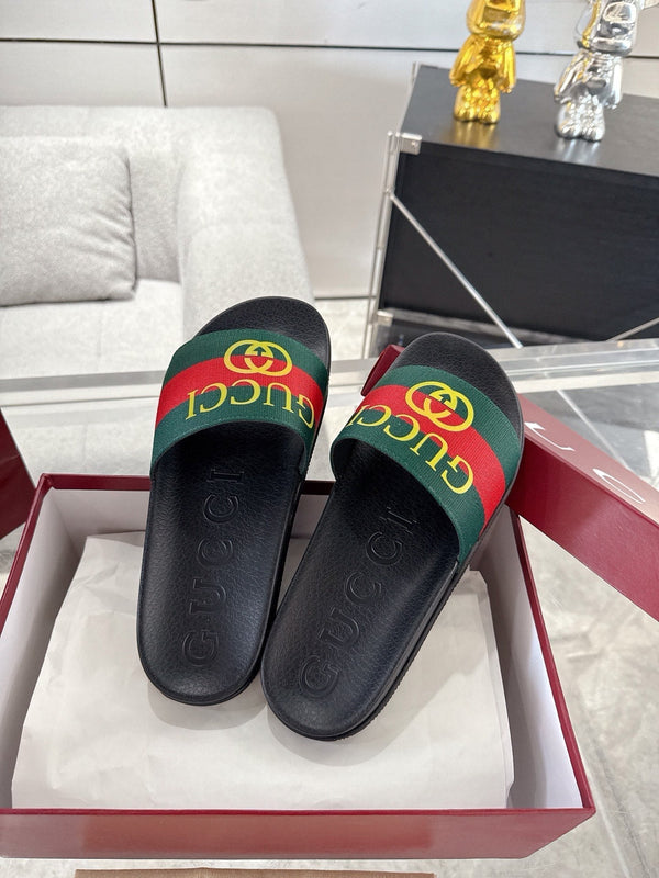 GC GG Slide Sandal Black Green Red Rubebr 292419