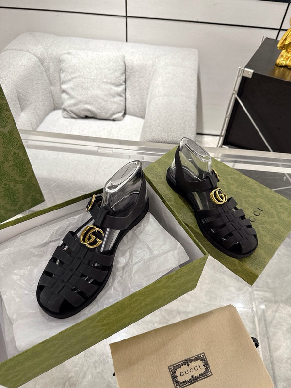 GC 25 Gold Double G Sandal Black Rubber 292430